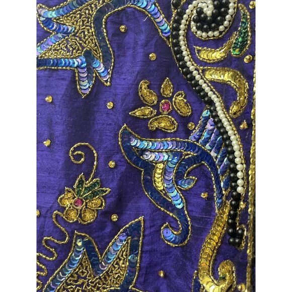 Vintage Marshall Jacket Cropped Sweater Sequin Embroidered Purple Size XL Silk - Picture 5 of 16